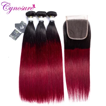 

Cynosure 1b/99j Ombre Human Hair Bundles with Closure Non Remy Brazilian Straight Hair Weave 3 Bundles with Closure