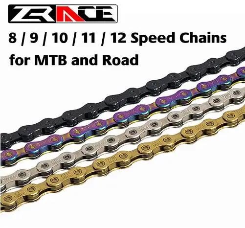 Top ZRACE Bike Chain 8 9 10 11 12 Speed MTB Mountain Road Bicycle,Neon-Like, Silver, Black, Gold,114/120/126L SHIMANO KMC  S R A M 0