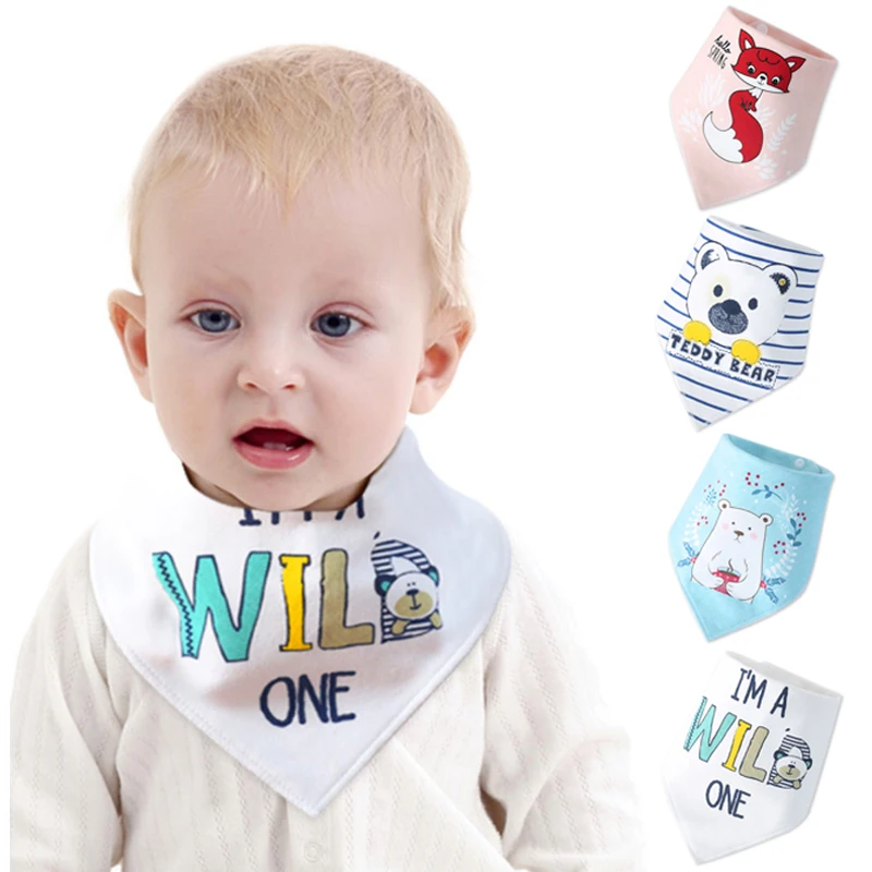 Cartoon Cotton Baby Bibs Cute Infant Baby Feeding Stuff Burp Cloth Kids Baby Girl Boy Bibs Triangle Scarf Bandana Bibs Baberos