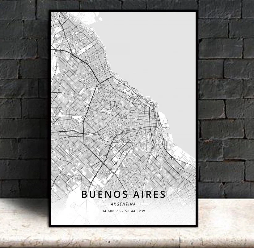 Buenos Aires Argentina Современная Карта города Холст Искусство Печать Декор для дома