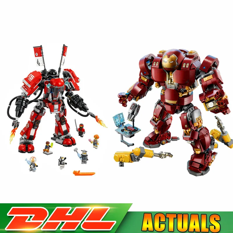 

Lepin 06052 1010PCS Fire Mech +07101 1527 PCS The Hulkbuster Ultron Building Blocks Bricks Compatible Legoinglys 70615 76105