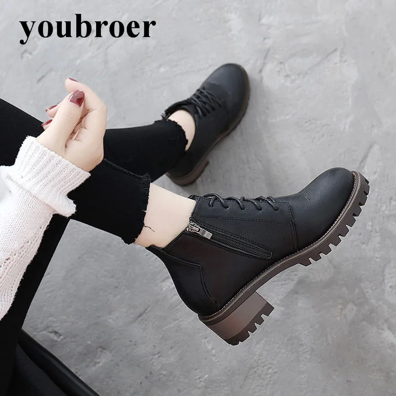 

British Style Restoring Ancient Ways Thick with Ankle Boots Female Autumn Winter Tie Belt In with Martin Boots Round