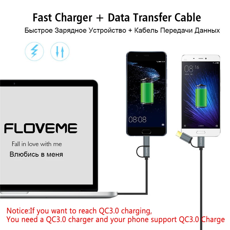 FLOVEME Quick Charge QC 3,0 Micro USB кабель Type C быстрое зарядное устройство для Samsung S8 S9 S7 Edge Для Xiaomi 4X выдвижной 2 в 1 Кабо