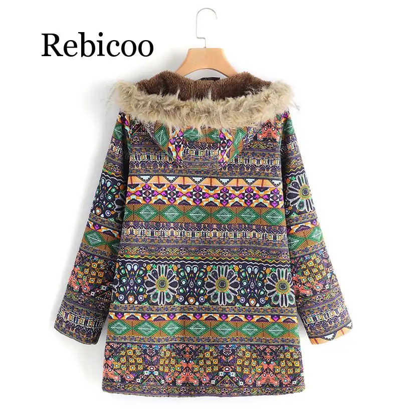 Rebicoo 2019 Newly Design Fashion Women Boho Warm Coat Fur Hood Woman Large Plus Size Overcoat Female Thick Fleece Jackets Woman