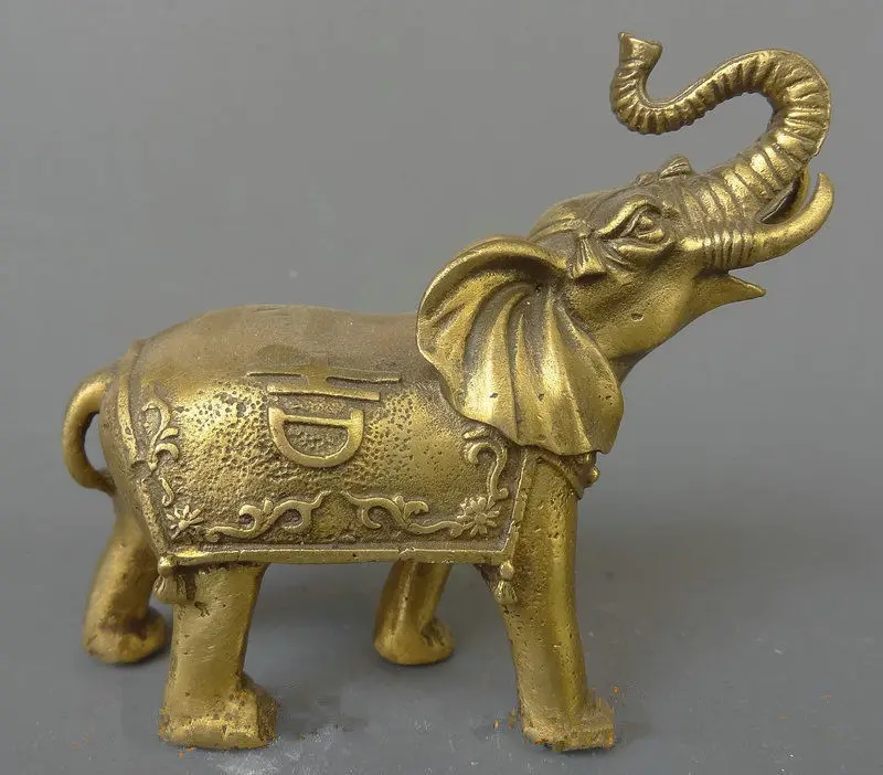 

3.94 inch / Elaborate China peace auspicious feng shui brass wealth elephant statue
