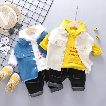 

2019 Autumn Cotton Baby Boys 3Pcs Suits Letter Hoodies + Casual Trousers + Waistcoat Fashion Kids Clothing Sets