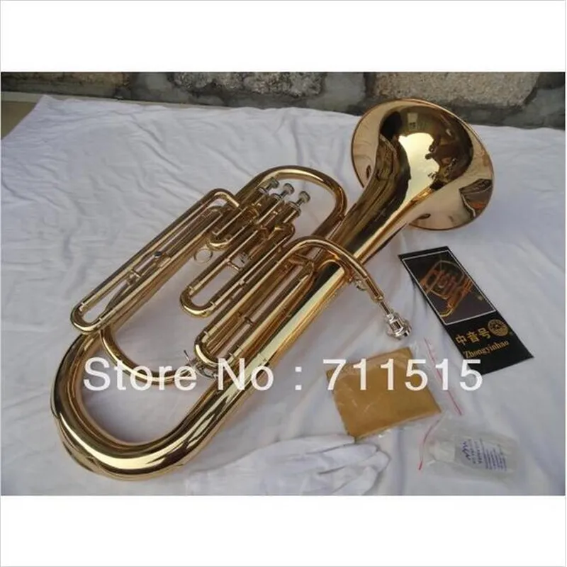 French Horn 3 Straight Key Bb Bass FRENCH HORN Euphonium Brass Plated Music Instrument with