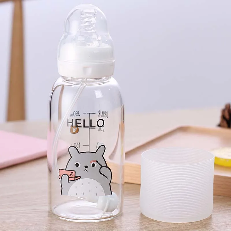 Детская бутылочка для кормления, 300 мл, маленькая стеклянная бутылочка, силиконовые соски, не ручки, бутылочка для кормления молока для малышей
