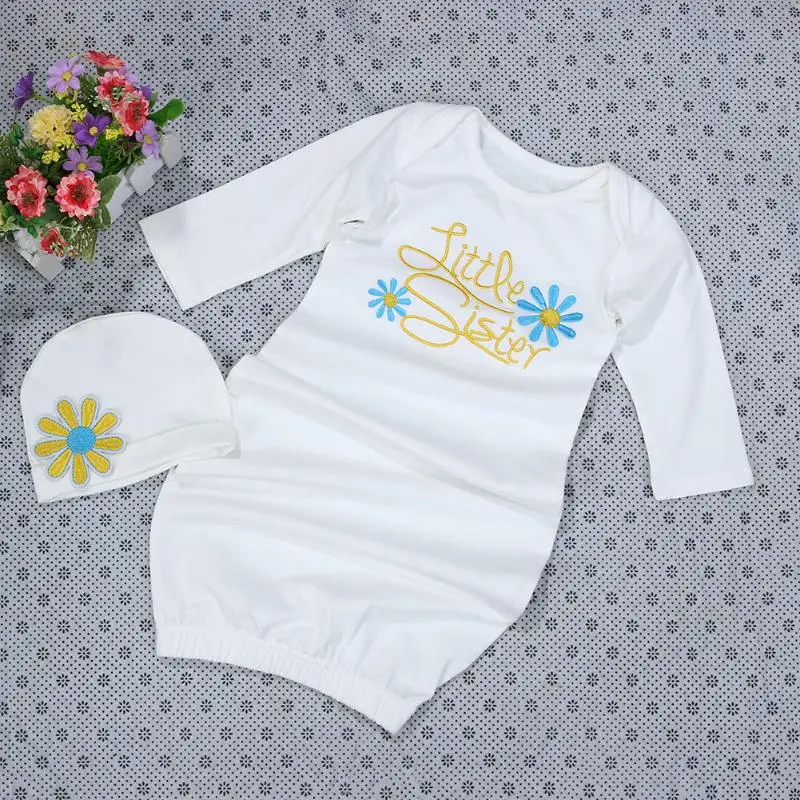 White Long Sleepwear Baby Sleep Gown Blue Sun Flower Long Sleeve Newborn Baby Sleepers Toddler