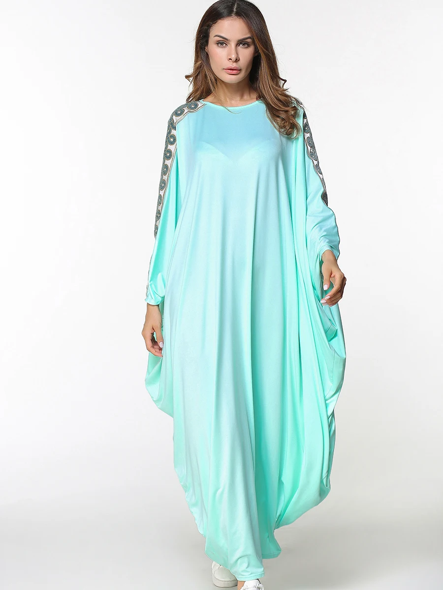 Дубай womne мусульманское свободное Зеленое Длинное платье исламский арабский джилбаб Винтаж коктейль Maix платье-Кафтан Новинка
