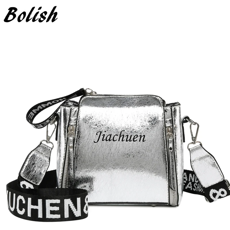 

Bolish Ladies Fashion Letter Shoulder Bag Chain Handbag Long Strap PU Reflective Soft Personality Trend Package