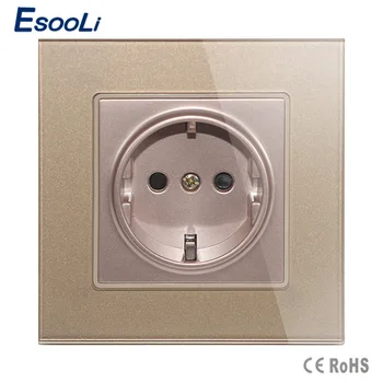 

Esooli EU Standard Power Socket AC 110~250V 16A Wall Socket, Golden Color tempered Crystal Glass Panel,Original Sale
