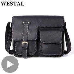 Westal Crazy Horse Genuine Leather Shoulder Business Messenger Women Men Bag Briefcase For Document Handbag Male Female Laptop Westal Crazy Horse Genuine Leather Shoulder Business Messenger Women Men Bag Briefcase For Document Handbag Male Female Laptop