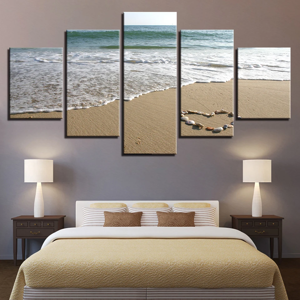 

HD Pictures Home Decoration Living Room Wall Art Modular 5 Panel Beach Seaview Modern Canvas Printed Cuadros Painting Framed