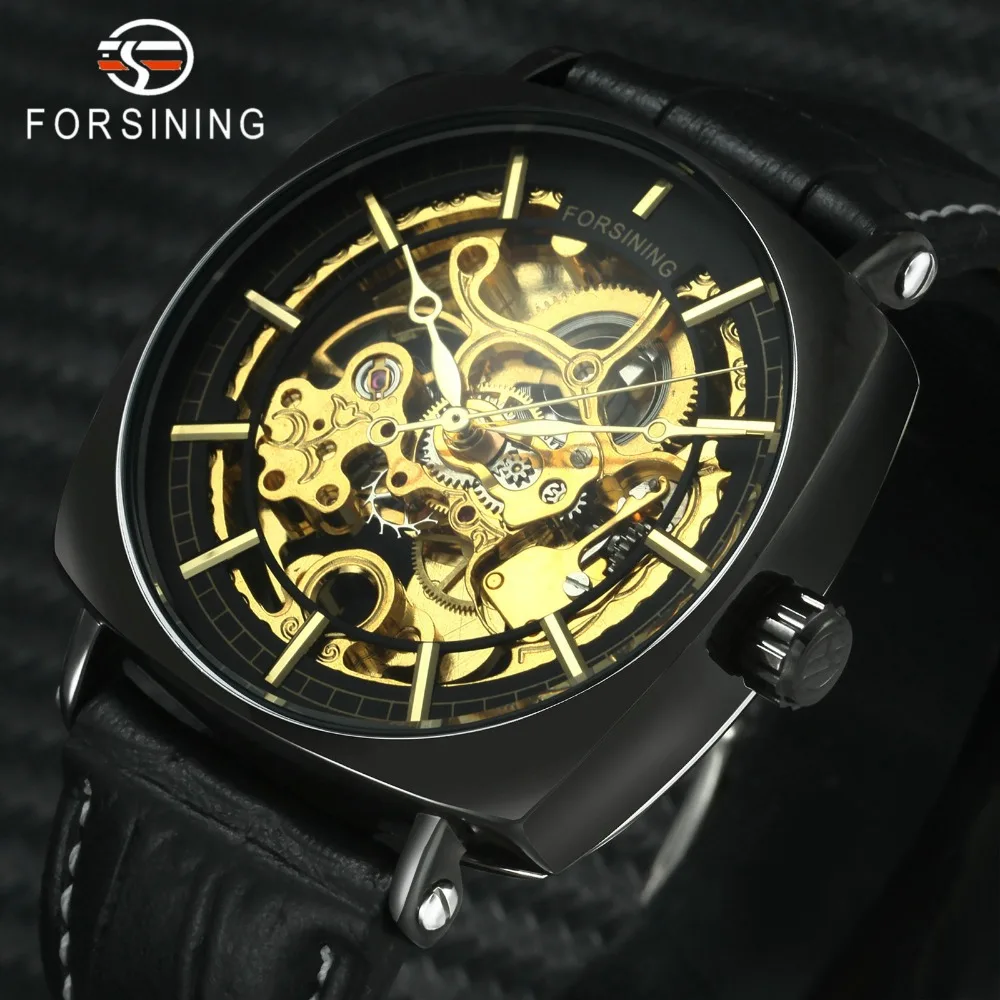 

FORSINING Royal Classic Auto Mechanical Watch Men Golden Skeleton Dial Leather Strap Top Brand Luxury Fashion Casual Wristwatch