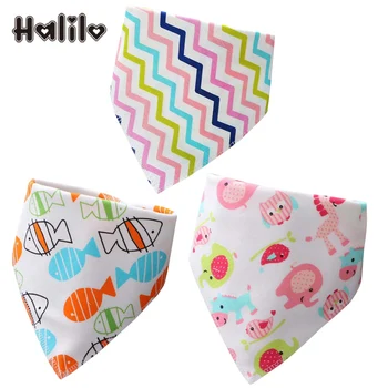 

Halilo 3pcs/lot Baby Bibs Bandana Cotton Burp Cloths Newborn Infant Girl Boy Bib Scarf With Button Triangle Feeding Baby Bibs