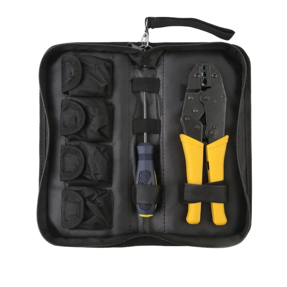 

Screwdriver Full Size Ratchet Crimping Plier Electricans Making Pliers Interchangeable Crimping die Sets Faux Leather Zip case