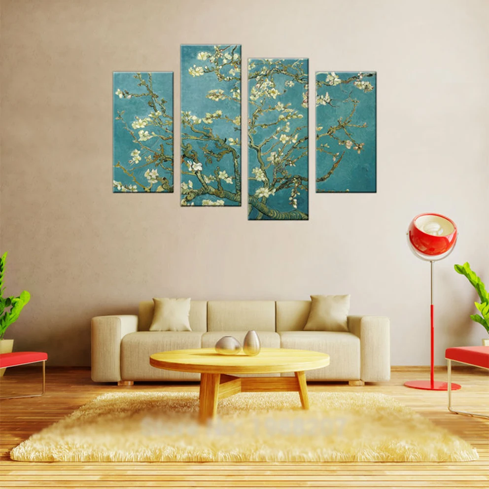 

Van Gogh Oil Painting Reproductions 4 P Abstract Canvas Art Blossoming Almond Tree Picture Modern Wall Decor