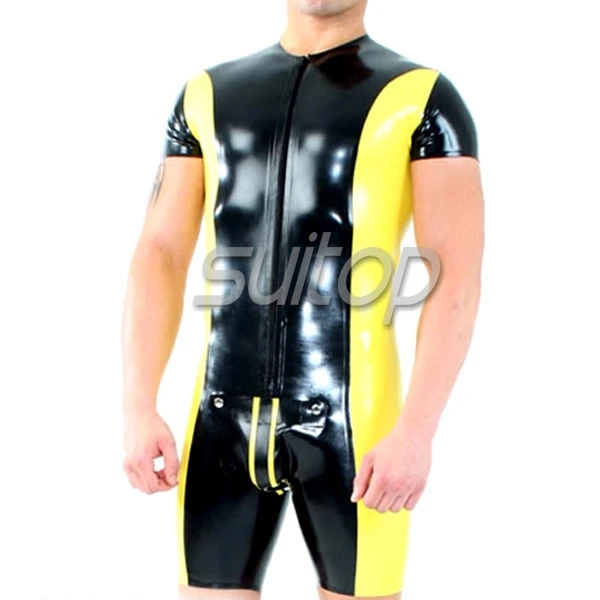 

latex tracking suit latex catsuit male's jumpsuits rubber teddies SUITOP