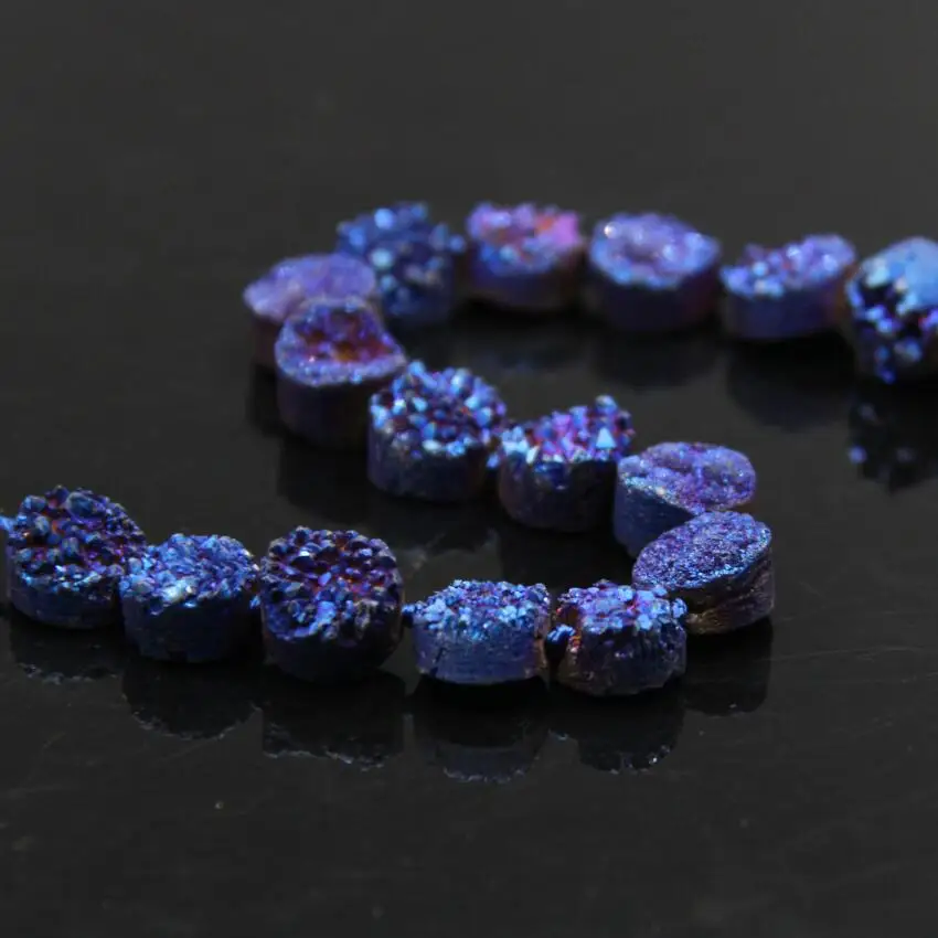 16 шт./нить 12 мм титановые синие плоские круглые кабошоны Drusy Agates бусины из жеоды