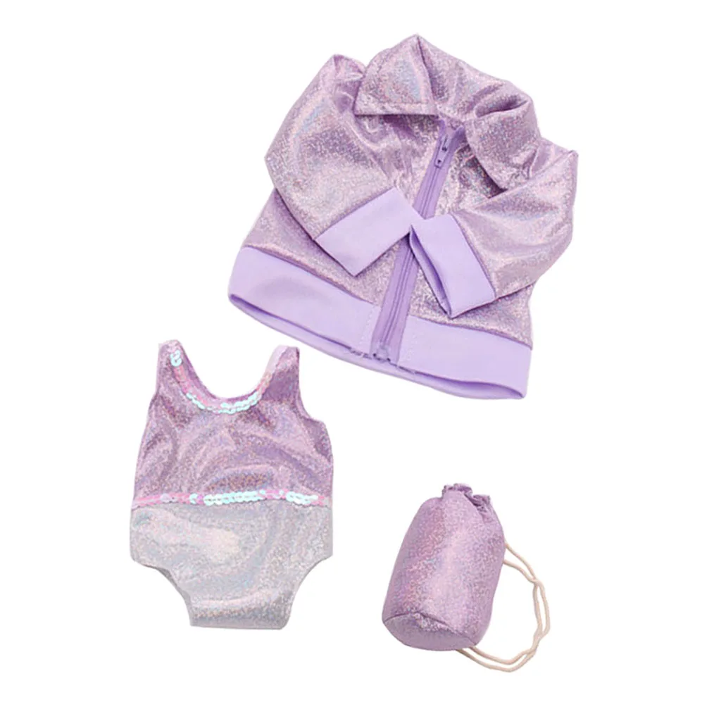 Doll Purple Swimsuit Set - Bikini + Coat + Backpack for 18'' American Doll Doll