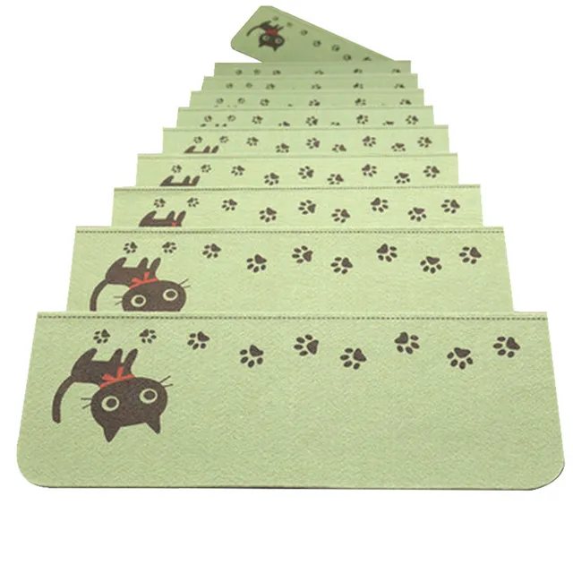 1Pcs Stairs Mat Cute Cat Printing Step Basic Non-Slip Rubber Backing Skid-Resistant Carpet Stair Gripper Home Floor Mat Decor