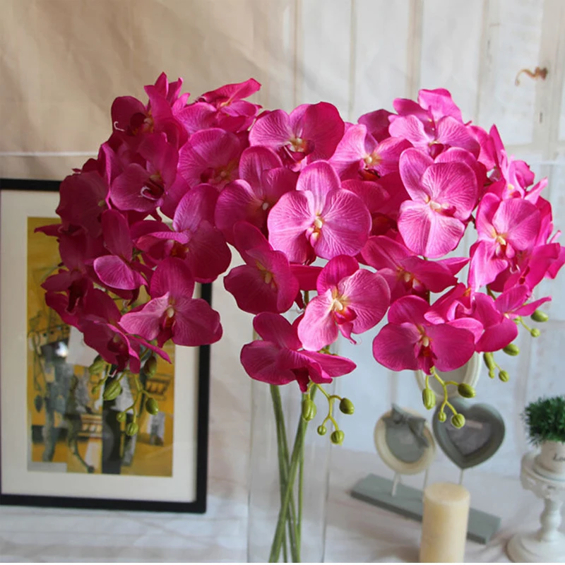 

Multi Flower Heads Artificial Simulation Flower Butterfly Orchid Silk Flower Bouquet Phalaenopsis Wedding Party Home Decor