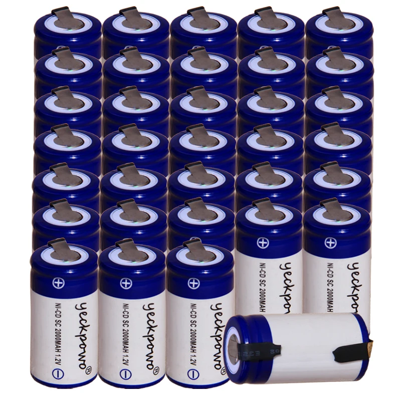 

yeckpowo 34 pieces SC battery 1,2v batteries nicd rechargeable for power tools 2000mAh for drill screwdriver real capacity