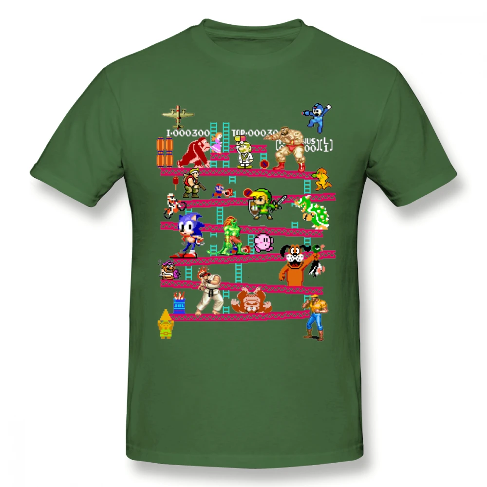 Футболка для аркадной игры Donkey Kong Collage, футболка в винтажном стиле для игры FC, футболка из хлопка размера плюс LA Camiseta - Цвет: Армейский зеленый