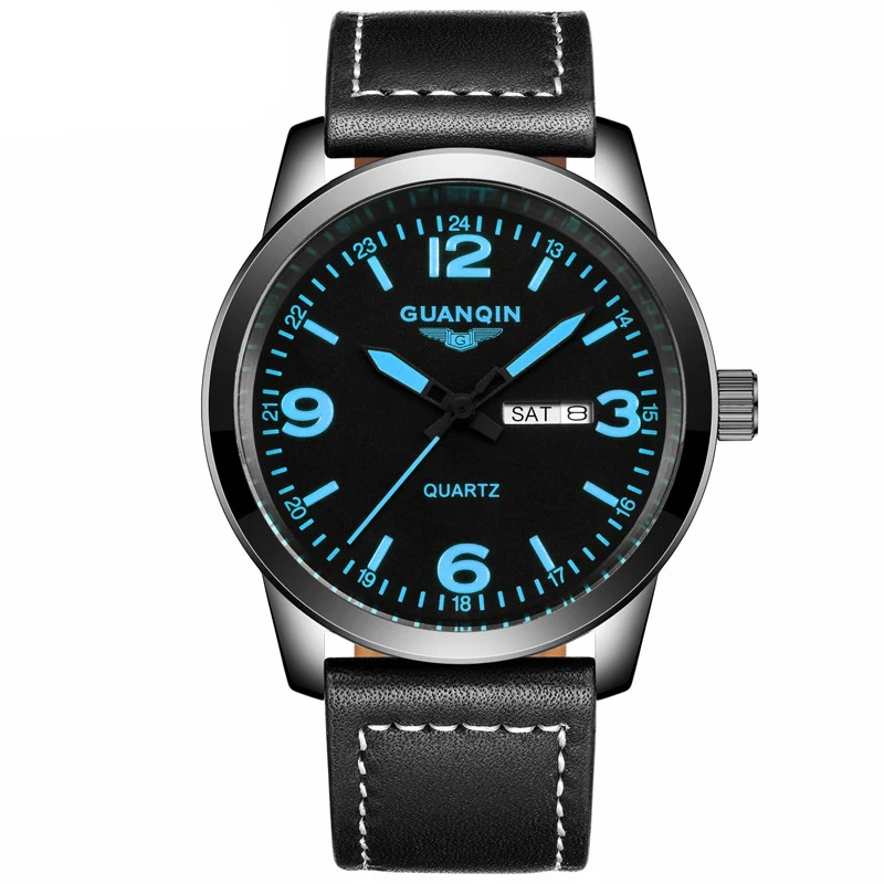 

GUANQIN GS19036 New Fashion Mens Watches Top Brand Luxury Quartz Watch Men Military Sport Leather Strap Wristwatch