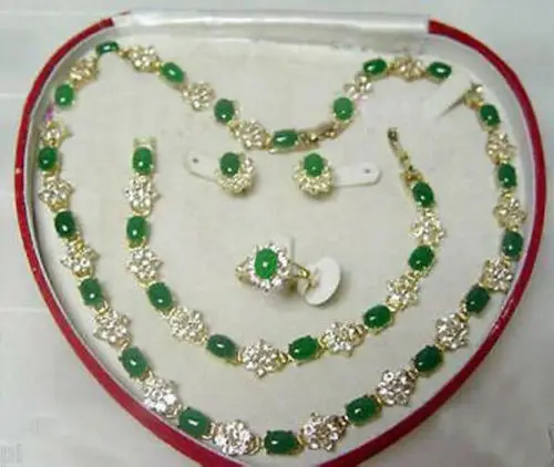 

hot sell new - Beautiful Popular jewelry Green Jade Necklace Bracelet Ring Earring SetAA13 NEW
