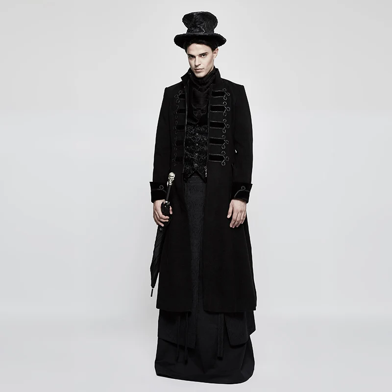 PUNK RAVE Men Gothic Coats Military Uniform Jacket  Vintage Retro Palace Style Winter Men Woolen Stage Performance Long Overcoat