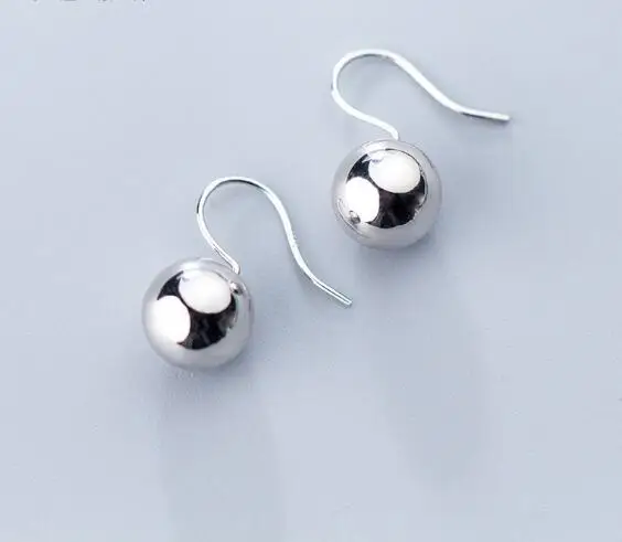 

1pair Authentic Real 100% 925 Sterling Silver fine Jewelry Lucky Polished Round Hook Dangle Earrings gtle2472