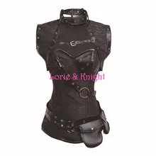 Vintage Retro Gothic Black/Brown Steel Boned Corset Steampunk Corsets and Bustiers Mit Jacket Women Leather Corpetes Espartilhos