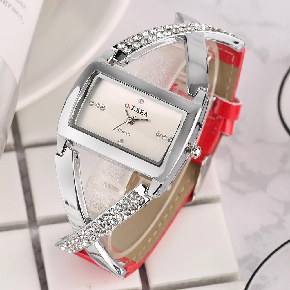 Часы браслет для Для женщин женский модный браслет часы для Для женщин кожаный ремешок Для женщин часы класса люкс кристалл кварцевые