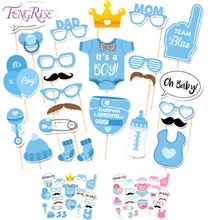 FENGRISE Baby Shower Decoration 25 Pieces Its A Boy Girl Photo Booth Props Birthday Blue Pink Baptism Party PhotoBooth Supplies