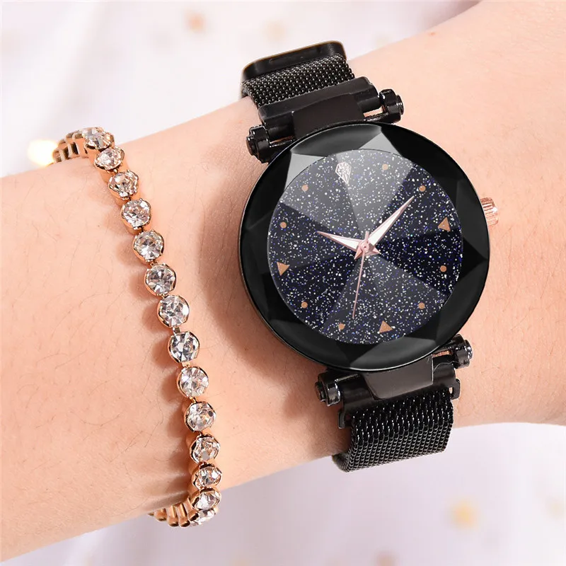 Модные часы Звездное небо Роскошные выпуклые стеклянные кварцевые сетчатые с магнитной пряжкой женские часы горячая распродажа Женские часы mujer Q