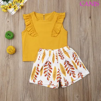 

Pudcoco Summer Newest Toddler Baby Girl Clothes Sleeveless Solid Color Ruffle Tops Flower Print Short Pants 2Pcs Outfits Set