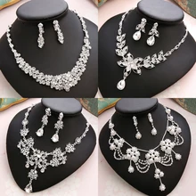 Свадебные наборы для женщин Bling невесты аксессуары для волос тиары серьги цепочки и ожерелья наборы свадебных ювелирных изделий