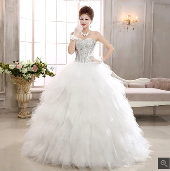 

Robe de mariage ball gown white beading ruffled wedding dress strapless with sweetheart neck crystals elegant wedding gowns 2019