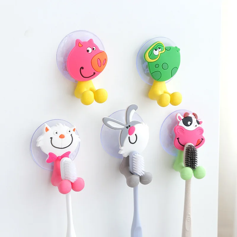 

5PCS/SET New Animal Silicone Kawaii Cartoon Sucker Toothbrush Holder Suction Family Set Wall Bathroom