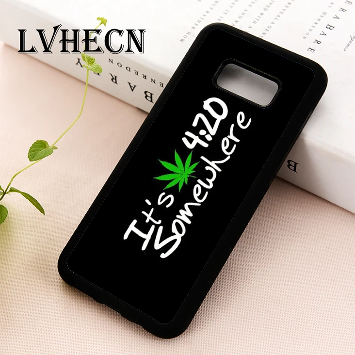 

LvheCn TPU phone case cover for Samsung Galaxy S5 S6 S7 S8 S9 S10 EDGE PLUS S10e lite Note 5 8 9 Its 420 Somewhere Weed Cannabis