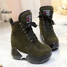 Зимняя женская обувь на очень высоком каблуке 11 см ботинки на скрытой танкетке повседневная женская обувь, увеличивающая рост