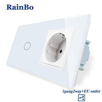 

RainBo Stairs Luxury-Touch Screen-Control Tempered-crystal Glass-Panel Wall-Light Touch-Switch Wall-Socket AC250V A29128ECW/B