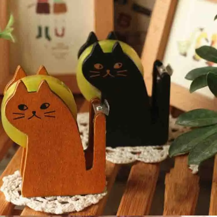 

Coloffice 2018 new tape dispenser kawaii retro wooden cat styling tape cutter Miranda cat manufacturer wholesale cute stationery