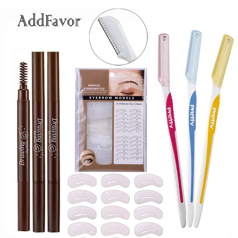 

Addfavor Eyebrow Makeup Set Eyebrow Pencil Enhancer Pen Razor Trimmer 24 Styles Paint Stencil Template Shaping Tips