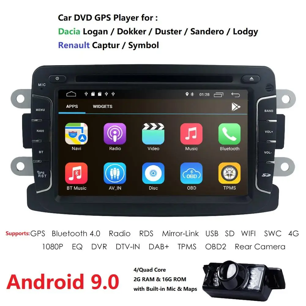 Дешево Android 9,0 автомобильный dvd плеер для Dacia Sandero Duster Renault Captur Lada Xray 2 Logan 2 ram 4G wifi font b gps b font навигация радио SWC DAB +