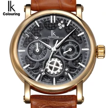 IK Colouring Automatic Self Wind clock Nail Scale Multifunction Sub Dial Week Date Hollow Unique Rhinestone Business Men’s watch
