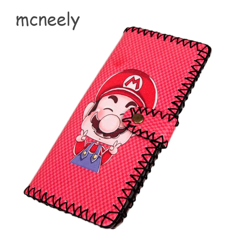 Super Mario Bros длинный клатч кошелек мультфильм Длинные женские кошельки ручной работы женский леди кошельки телефон карман держатель для карт
