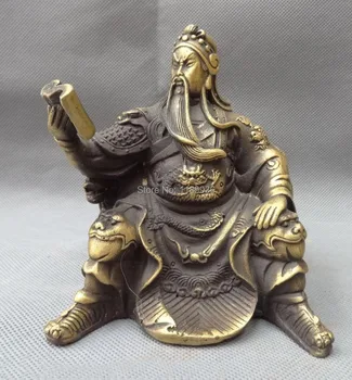 

China Bronze Dynasty Dragon Head Warrior Sit GuanGong Guan Yu Read Look Statue